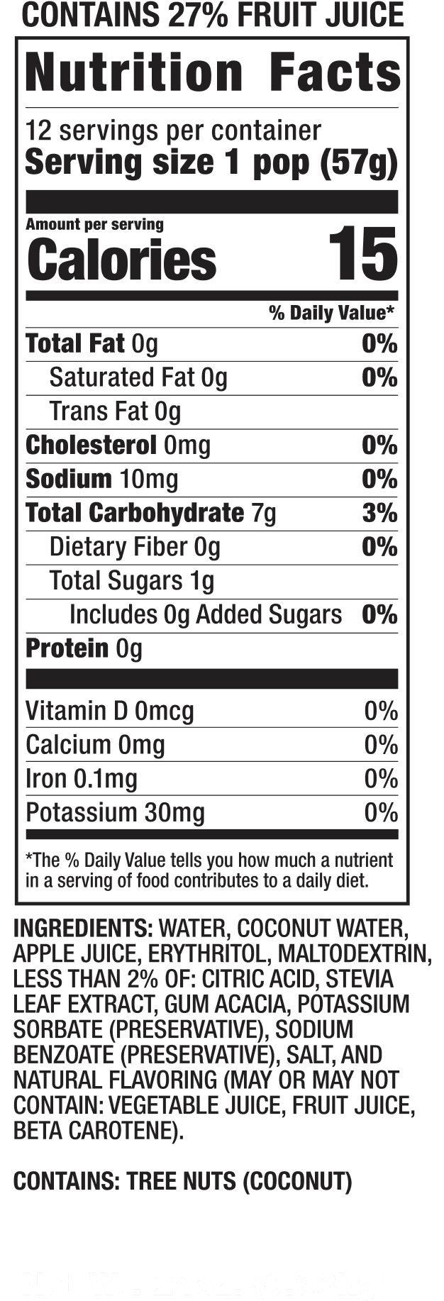 Freeze Pops Nutrition Facts
